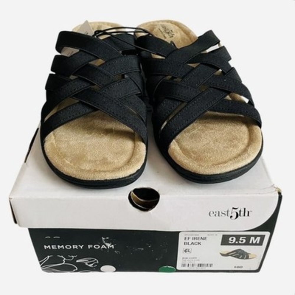 East 5th Irene Women's Black Strappy Memory Foam Slide Sandal Size 9.5 M NIB - Picture 3 of 8